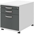 BARI file cabinet on castors, pull-out suspension file tray, material drawer, 1 drawer, W 432 x D 577 x H 538 mm, white/anthracite