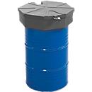 Barrel funnel with raised rim, with strainer and lid