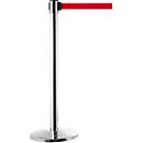 Barrier post, chrome silver, webbing red, extendable up to 2 m, self-retracting, with brake, Ø 360 x H 1040 mm, chrome-plated metal