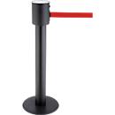 Barrier post RS-Guidesystems® GLA 200, black, webbing red &amp; extendable up to 20 m, Ø 350 x H 1000 mm, painted metal &amp; plastic