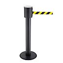 Barrier post RS-Guidesystems® GLA 200, black, webbing yellow-black &amp; extendable up to 20 m, Ø 350 x H 1000 mm, painted metal &amp; plastic