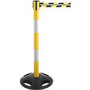 Barrier post RS-Guidesystems® GLA 25, yellow-white, webbing yellow-black/reflective, extendable up to 3.5 m, Ø 410 x H 1000 mm, rubber &amp; plastic, 1 piece