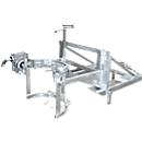 Basculeur de fûts Bauer type FD/L, pour fûts de 110 à 220 l, 360 kg, basculement à 270°, avec manivelle, support pour chariot élévateur, galvanisé