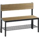Basic Plus bank, 1-zijdig, rugleuning, met schoenenrek, 4-poots frame zwartgrijs RAL 7021, B 1000 mm, decor eiken ser.