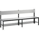 Basic Plus bank, 1-zijdig, rugleuning, met schoenenrek, 4-poots onderstel zwartgrijs RAL 7021, B 1960 mm, decor zilvergrijs