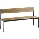 Basic Plus bank, 1-zijdig, rugleuning, zonder schoenenrek, 4-poots onderstel zwartgrijs RAL 7021, B 1500 mm, decor eiken Ser.