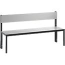 Basic Plus bank, 1-zijdig, rugleuning, zonder schoenenrek, 4-poots onderstel zwartgrijs RAL 7021, B 1500 mm, decor zilvergrijs