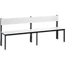 Basic Plus bank, 1-zijdig, rugleuning, zonder schoenenrek, 4-poots onderstel zwartgrijs RAL 7021, B 1960 mm, decor wit