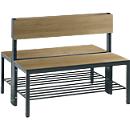 Basic Plus bank, 2-zijdig, met rugleuning en schoenenrek, 4-poots frame zwartgrijs RAL 7021, B 1000 mm, eiken Ser.