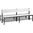 Basic Plus bank, 2-zijdig, met rugleuning en schoenenrek, 4-poots frame zwartgrijs RAL 7021, B 1960 mm, decor wit