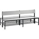 Basic Plus bank, 2-zijdig, met rugleuning en schoenenrek, 4-poots frame zwartgrijs RAL 7021, B 1960 mm, decor zilvergrijs