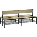 Basic Plus bank, 2-zijdig, met rugleuning en schoenenrek, 4-poots frame zwartgrijs RAL 7021, B 1960 mm, eiken Ser.