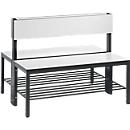 Basic Plus bank, 2-zijdig, met rugleuning &amp; schoenenrek, 4-poots frame zwartgrijs RAL 7021, B 1000 mm, decor zilvergrijs