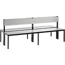 Basic Plus bank, 2-zijdig, rugleuning, zonder schoenenrek, 4-poots frame zwartgrijs RAL 7021, B 1960 mm, decor zilvergrijs