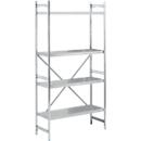Basisstelling, roestvrij staal, volle legborden, B 900 x D 400 mm