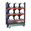 BAUER 3004 rack à fûts, rack de base, bac de rétention 200 l, 3 niveaux, L 1510 x P 800 x H 2000 mm