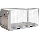 Bauer conteneur grillagé MTP 2000, avec fond en tôle larmée, rampe d'accès &amp; 4 anneaux d'arrimage, grillage métallique sur 3 côtés, galvanisé à chaud, L 2145 x P 1085 x H 1120 mm