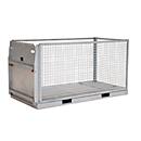 Bauer Gitterbehälter MTP 2000, mit Tränenblechboden, Auffahrrampe & 4 Verzurrösen, 3-seitiges Drahtgitter, feuerverzinkt, B 2145 x T 1085 x H 1120 mm