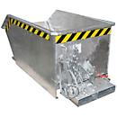 Bauer Kippbehälter GU-E 1500, mit Siebblech & Ablasshahn, öl-/wasserdicht, staplertauglich, B 1280 x T 1640 x H 1090 mm, feuerverzinkt