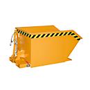 Bauer Kippbehälter GU-E 500, mit Siebblech & Ablasshahn, öl-/wasserdicht, staplertauglich, B 780 x T 1440 x H 680 mm, gelborange RAL 2000