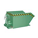 Bauer Kippbehälter GU-E 500, mit Siebblech & Ablasshahn, öl-/wasserdicht, staplertauglich, B 780 x T 1440 x H 680 mm, resedagrün RAL 6011