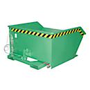 Bauer Kippbehälter GU-E 750, mit Siebblech & Ablasshahn, öl-/wasserdicht, staplertauglich, B 1280 x T 1440 x H 680 mm, resedagrün RAL 6011