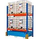 BAUER milieurekken UR-G 2200-2, palletstelling, B 2400 x D 1300 x H 3000 mm, voor max. 4 IBC's, opvangbak 1000 l, lichtblauw/verkeersblauw/puur oranje