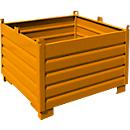 Bauer Sammelbehälter-System SBS 1000, L 1200 x B 1200 x H 850 mm, bis zu 3-fach stapelbar, lackiert, mit Transportwagen, gelborange RAL 2000