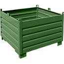 Bauer Sammelbehälter-System SBS 1000, L 1200 x B 1200 x H 850 mm, bis zu 3-fach stapelbar, lackiert, mit Transportwagen, resedagrün RAL 6011