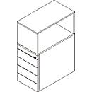 Beistellcontainer mit Aufsatzregal/ Aufsatzschrank inkl. Schiebetür, Container & Schiebetür abschließbar, mit Griffnut