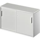 Beistellschrank TETRIS SOLID, 2 OH, in Schreibtischhöhe, B 1200 mm, 25 mm Abdeckplatte, lichtgrau/weißalu