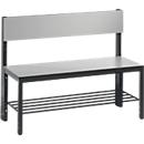 Bench Basic Plus, 1-sided, backrest, with shoe rack, 4-legged base black-grey RAL 7021, W 1000 mm, decor silver-grey