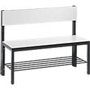 Bench Basic Plus, 1-sided, backrest, with shoe rack, 4-legged base black-grey RAL 7021, W 1000 mm, decor white