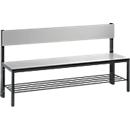 Bench Basic Plus, 1-sided, backrest, with shoe rack, 4-legged base black-grey RAL 7021, W 1500 mm, decor silver-grey