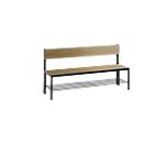 Bench Basic Plus, 1-sided, backrest, with shoe rack, 4-legged frame black-grey RAL 7021, W 1500 mm, decor oak Ser.