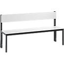 Bench Basic Plus, 1-sided, backrest, without shoe rack, 4-legged base black-grey RAL 7021, W 1500 mm, decor white