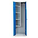 Bezemkast, B 600 mm, 4 legborden, verkorte middenwand, afsluitbaar, gentiaanblauw RAL 5010/lichtgrijs RAL 7035