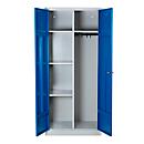 Bezemkast, B 800 mm, 4 legborden, complete middenwand, afsluitbaar, gentiaanblauw RAL 5010/lichtgrijs RAL 7035