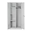 Bezemkast, B 800 mm, 4 legborden, complete middenwand, afsluitbaar, lichtgrijs RAL 7035/lichtgrijs RAL 7035