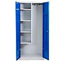 Bezemkast, B 800 mm, 4 legborden, verkorte middenwand, afsluitbaar, gentiaanblauw RAL 5010/lichtgrijs RAL 7035