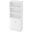 Bibliothèque combinée, 5 HC, 3 compartiments + 2 portes verrouillables, l. 800 x P 420 x H 2004 mm, blanc/blanc