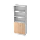 Bibliothèque combinée, 5 HC, 3 compartiments + 2 portes verrouillables, l. 800 x P 420 x H 2004 mm, blanc/chêne