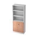 Bibliothèque combinée, 5 HC, 3 compartiments + 2 portes verrouillables, l. 800 x P 420 x H 2004 mm, blanc/décor noyer