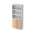 Bibliothèque combinée TARVIS, 5 HC, 3 compartiments + 2 portes avec poignée, l. 800 x P 420 x H 2004 mm, blanc/décor chêne
