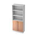 Bibliothèque combinée TARVIS, 5 HC, 3 compartiments + 2 portes avec poignée, l. 800 x P 420 x H 2004 mm, blanc/décor noyer
