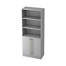 Bibliothèque combinée TARVIS, 5 HC, 3 compartiments + 2 portes avec poignée, l. 800 x P 420 x H 2004 mm, gris clair
