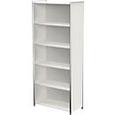 Bibliothèque étagère TOLEDO, avec panneau de finition visible, 5 HC, l. 800 x P 380 x H 1850 mm, blanc