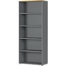 Bibliothèque étagères Agenda Home, 5 HC, L 800 x P 400 x H 1970 mm, graphite/chêne