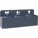 Bica Wertstoffsammler 811, 3 x 20 Liter, Wandmontage, pulverbeschichteter Stahl, B 1140 x T 290 x H 450 mm, anthrazit