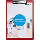 Biella Klemmbrett Scripla, A4 Hochformat, Aufhängeloch und Bügelklemme, B 235 x H 340 mm, Karton und Metall, rot